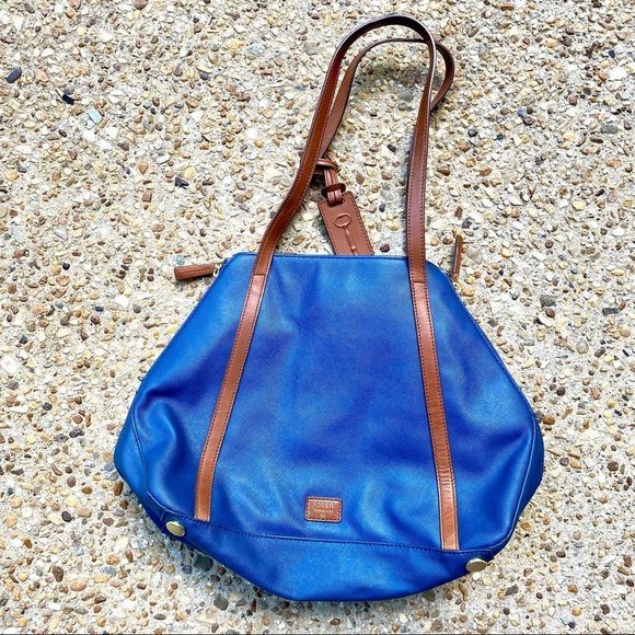 FOSSIL Ava Shopper Blue Shoulder Zipper Tote - Picture 1 of 14